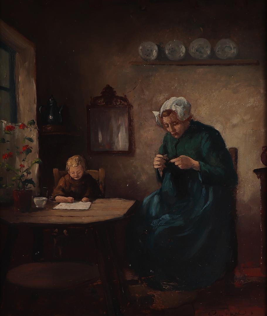 Larense School, first half 20th century, Mother with child in interior,