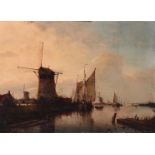 Dutch School, 19th/20th century, Moored ships at night, signed indistinctly (lower left)