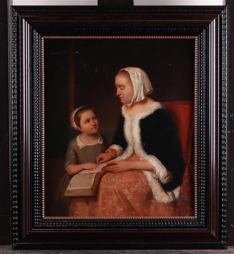 Dutch School, 19th century, An interior with mother and child, oil on canvas. - Image 2 of 3