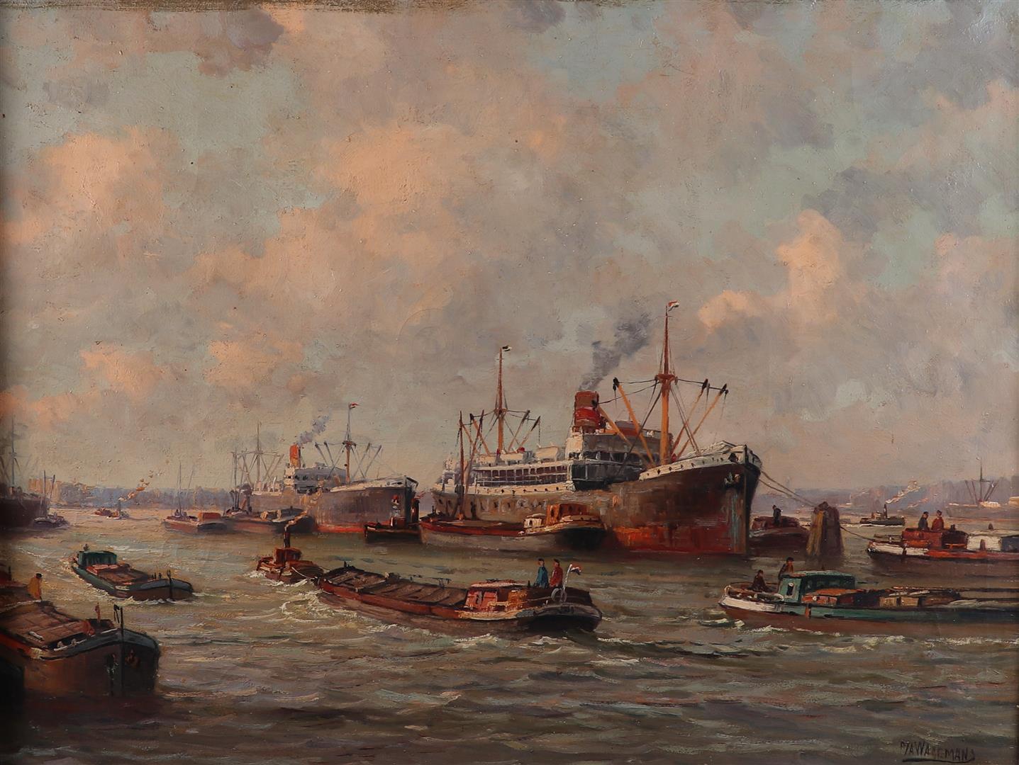 P.A. Wagemans (The Hague, 25 August 1879 - The Hague, 30 August 1955). Shipping in Rotterdam harbor