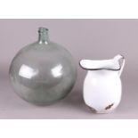 A lot consisting of a large glass jug and an enamel jug, jug marked the Vollrath Co.