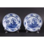 Two porcelain Chinese plates with flower basket and fence decor. China, Qianlong.