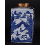 A square porcelain storage jar decorated with various landscapes. China, 19th century.