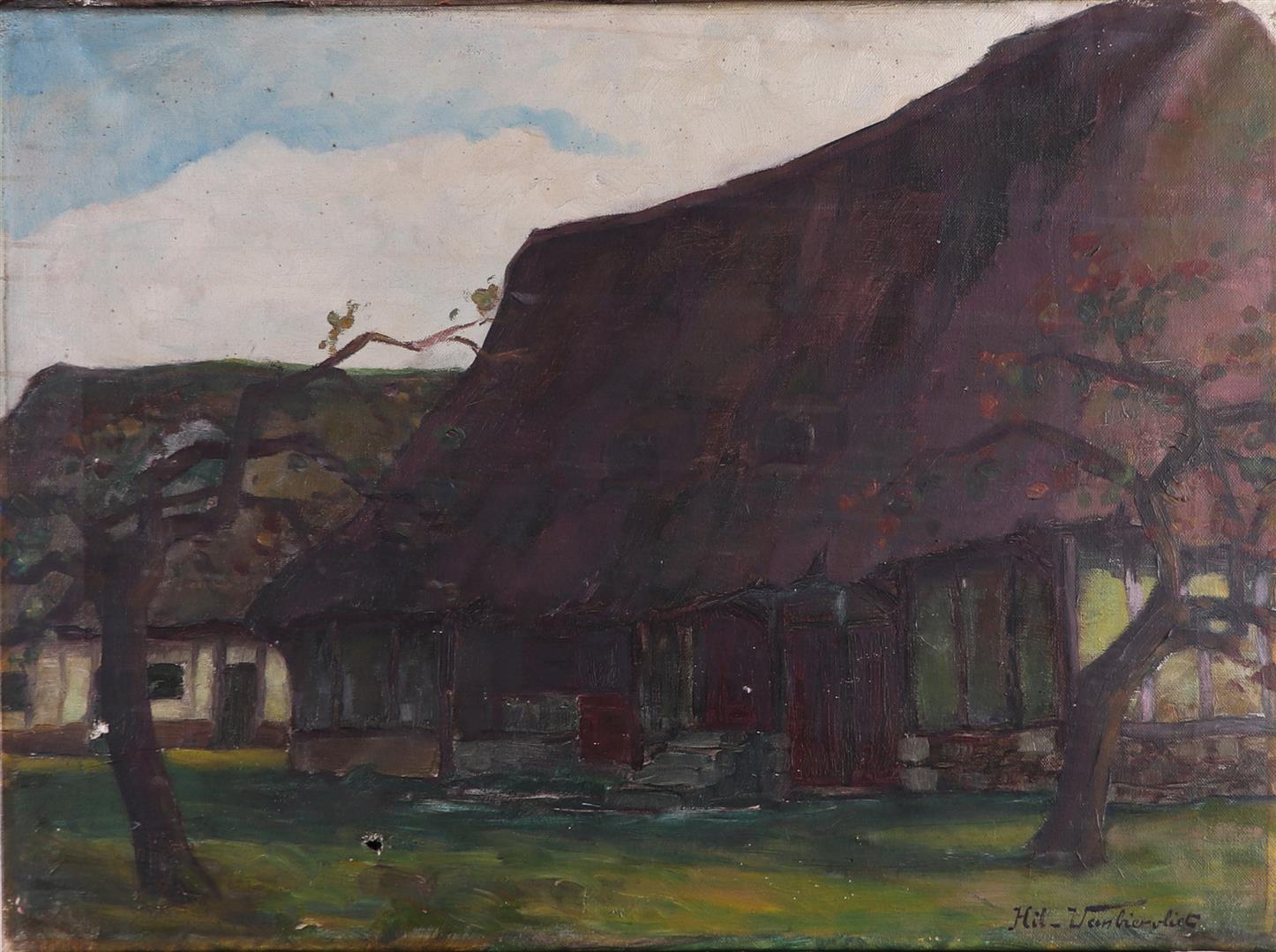 Hilaire van Biervliet (Kortrijk 1891 - 1981), Farmhouse in landscape, 