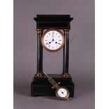 A black lacquered column clock. France late 19th century