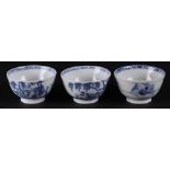 Three porcelain bowls with a landscape decor with a standing-man-by-a-willow decor