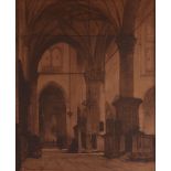 Johannes Bosboom (1817-1891), Old lithograph of the interior of the Grote Kerk in Alkmaar,