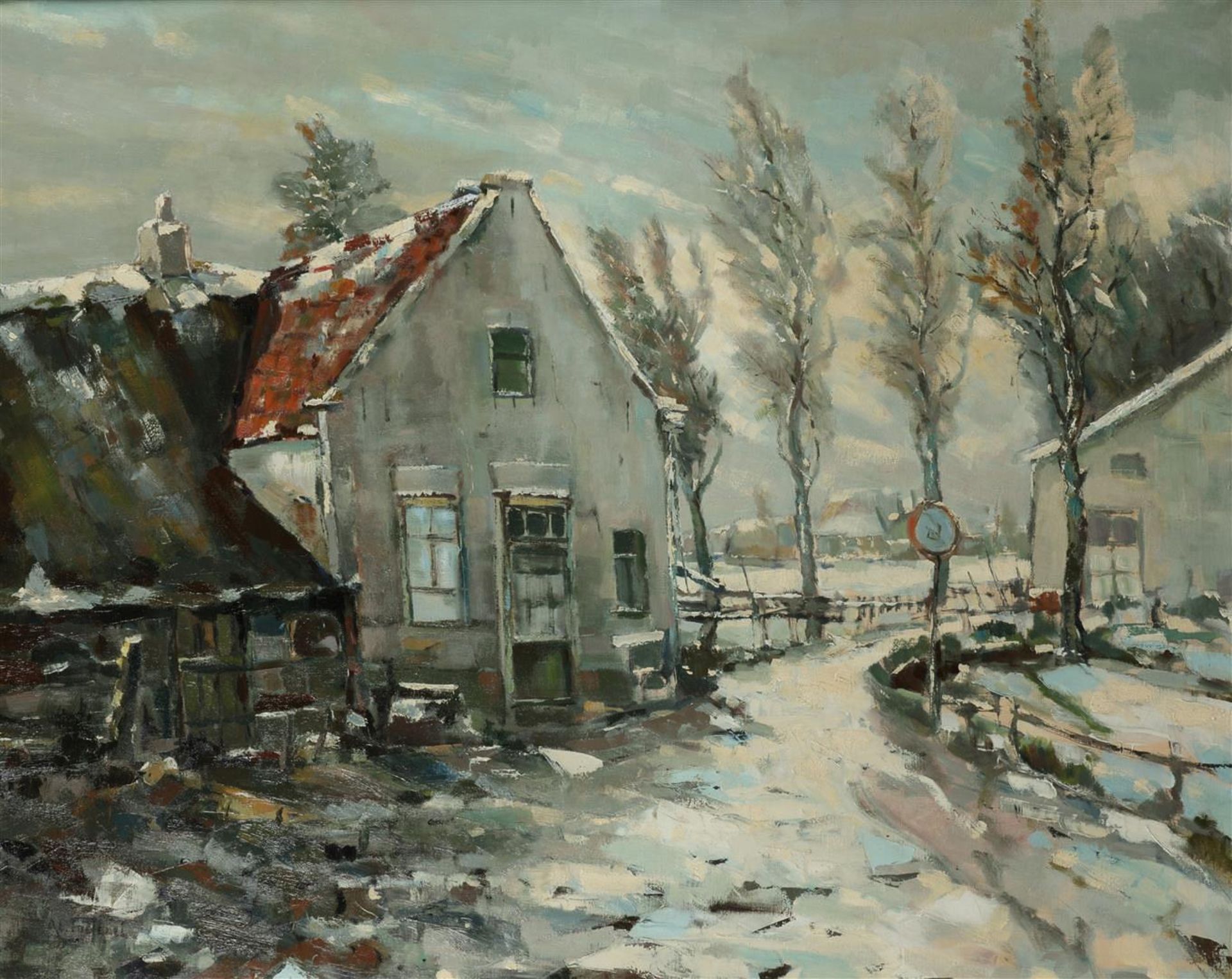 Adrianus Albertus 'Ab' Toetenel (1914-1990)A village street in winter