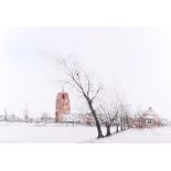 Ciano Siewert (b.: Rotterdam 1942), Cityscape with blunt tower. (similar to Oldenhove, Leeuwarden).