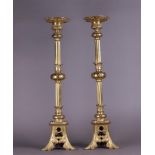A lot consisting of (2) large bronze altar candlesticks, France, ca. 1900.
