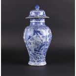 A porcelain lidded vase with landscape decor in sections, marked Lingzhi. China, Kanxi.