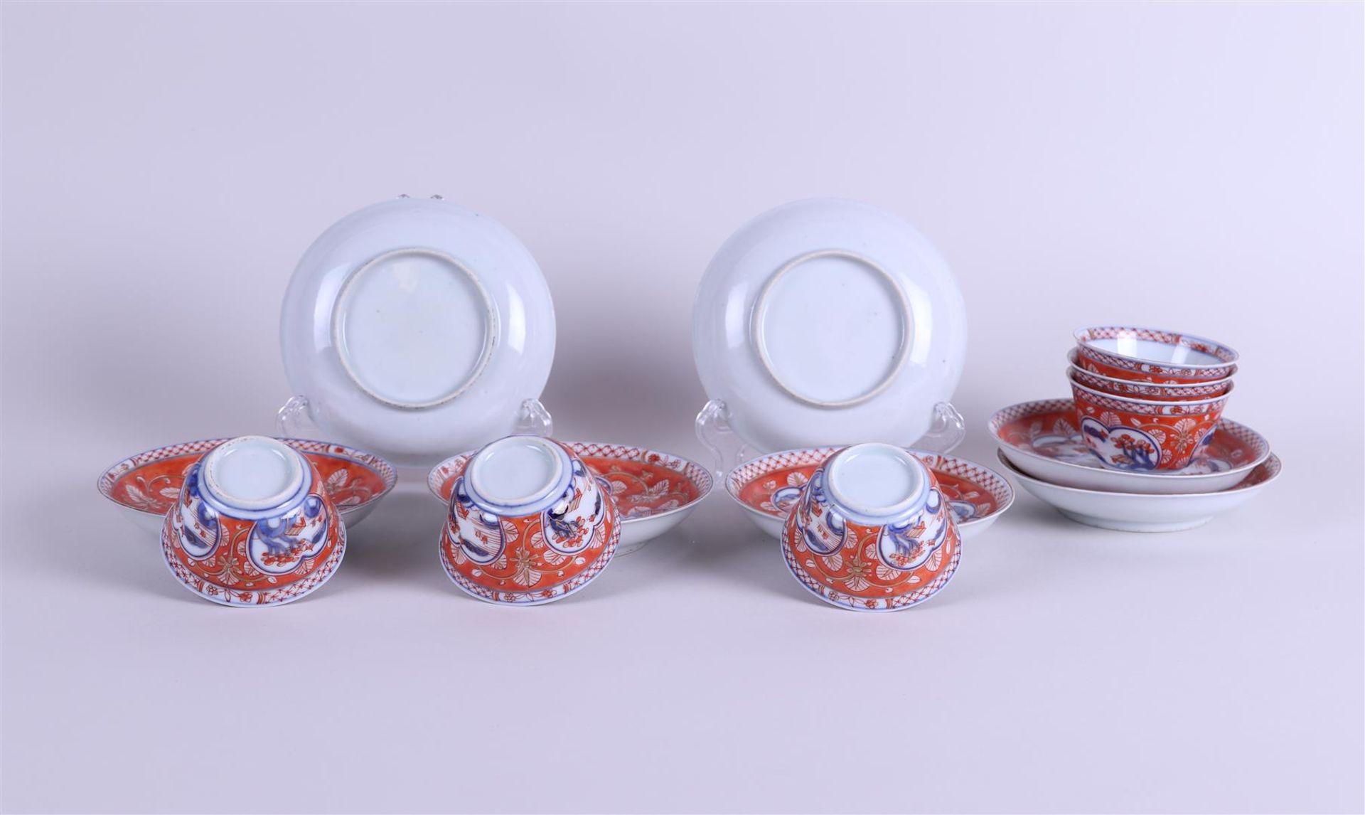 A set of (5) porcelain Imari cups and saucers with landscape decor in compartments. Japan,  - Bild 2 aus 3