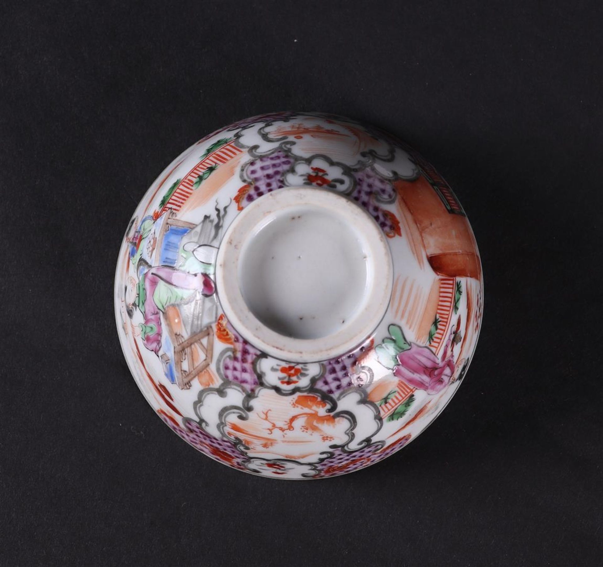 A porcelain Famille Rose bowl (Manderin) with landscapes and figures in compartments .  - Image 5 of 5