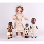 Schildkröt, a lot of 3 Dark colored dolls in plastic. Circa 1950. I