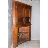 A 19th century oak corner cabinet with two doors and a shelf.
