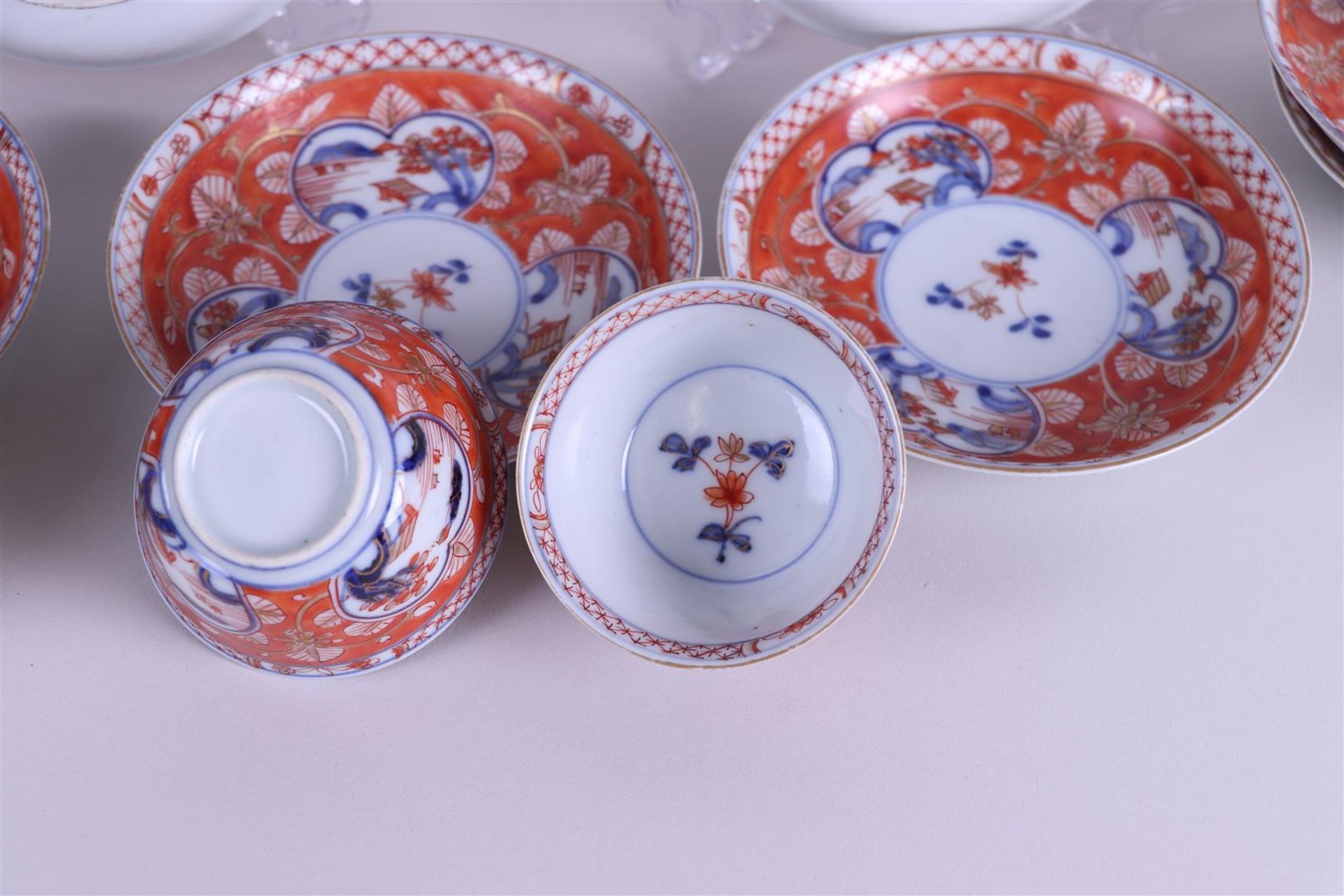 A set of (5) porcelain Imari cups and saucers with landscape decor in compartments. Japan,  - Bild 3 aus 3