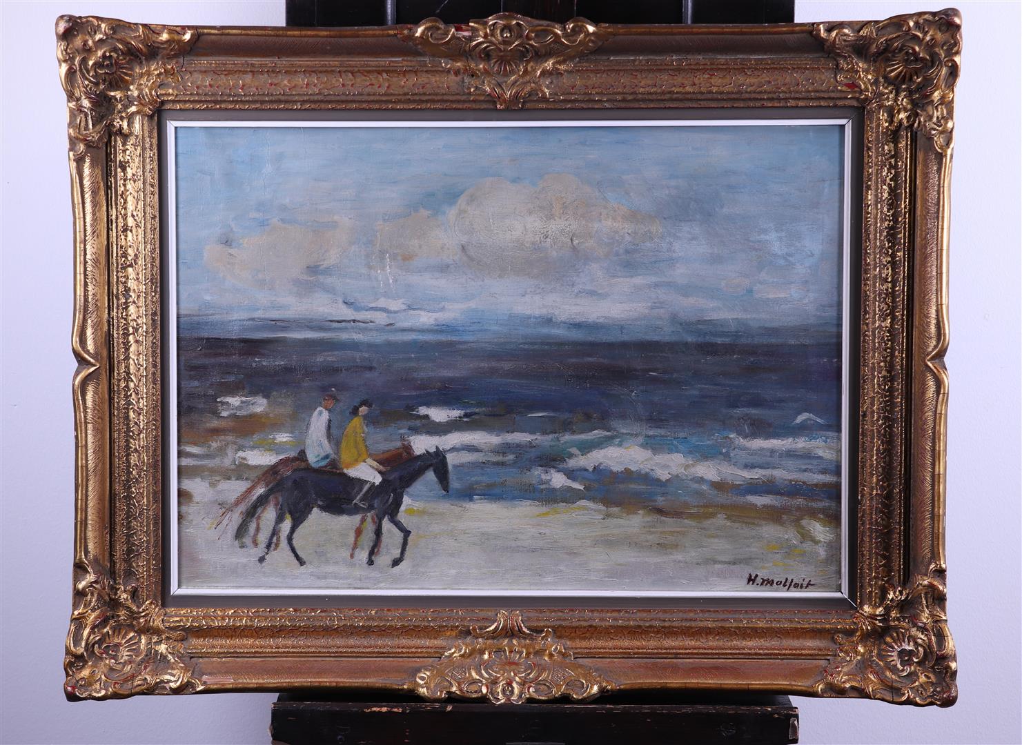 Belgian School, 20th century, Riders on the beach, signed "H. Malfait", oil on canvas, - Image 2 of 4