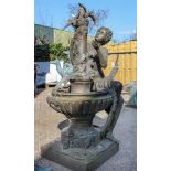 A romantic bronze fountain sculpture of a young woman and birds. Second half 20th century.