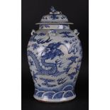 A large porcelain lidded vase decorated with dragons. China, 19th century.