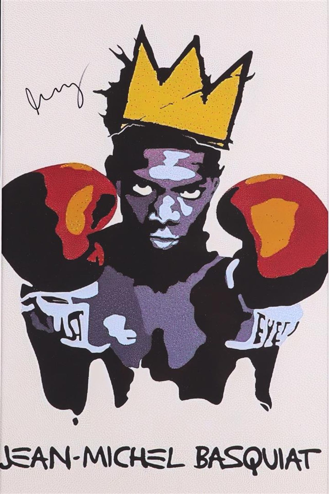 Poster by Jean Michel Basquiat, "KING", with signature (top left), Off set, facsimile.