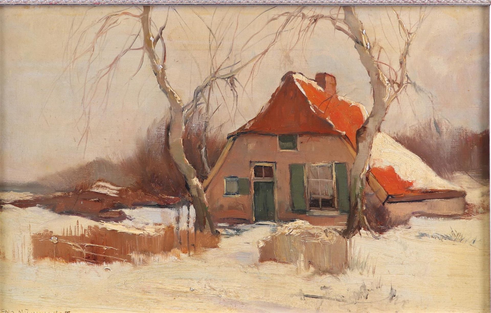 Xeno Munninghoff (Deventer 1873 - 1943 Barneveld) (attributed to), Winter landscape with  farmhouse