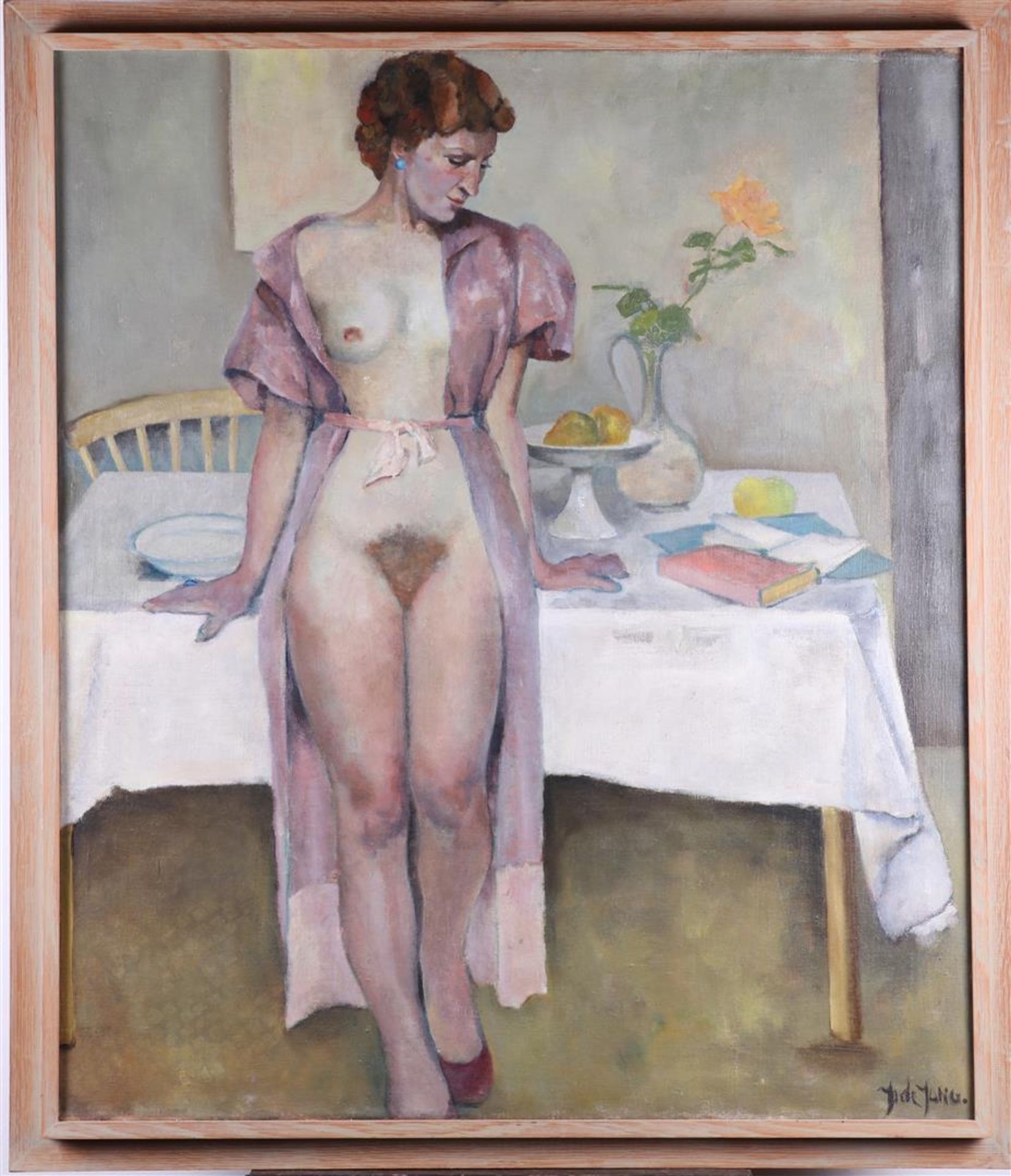 Jules de Jong, 20th century. Standing nude in the studio, signed (lower right), oil on canvas. - Image 2 of 4