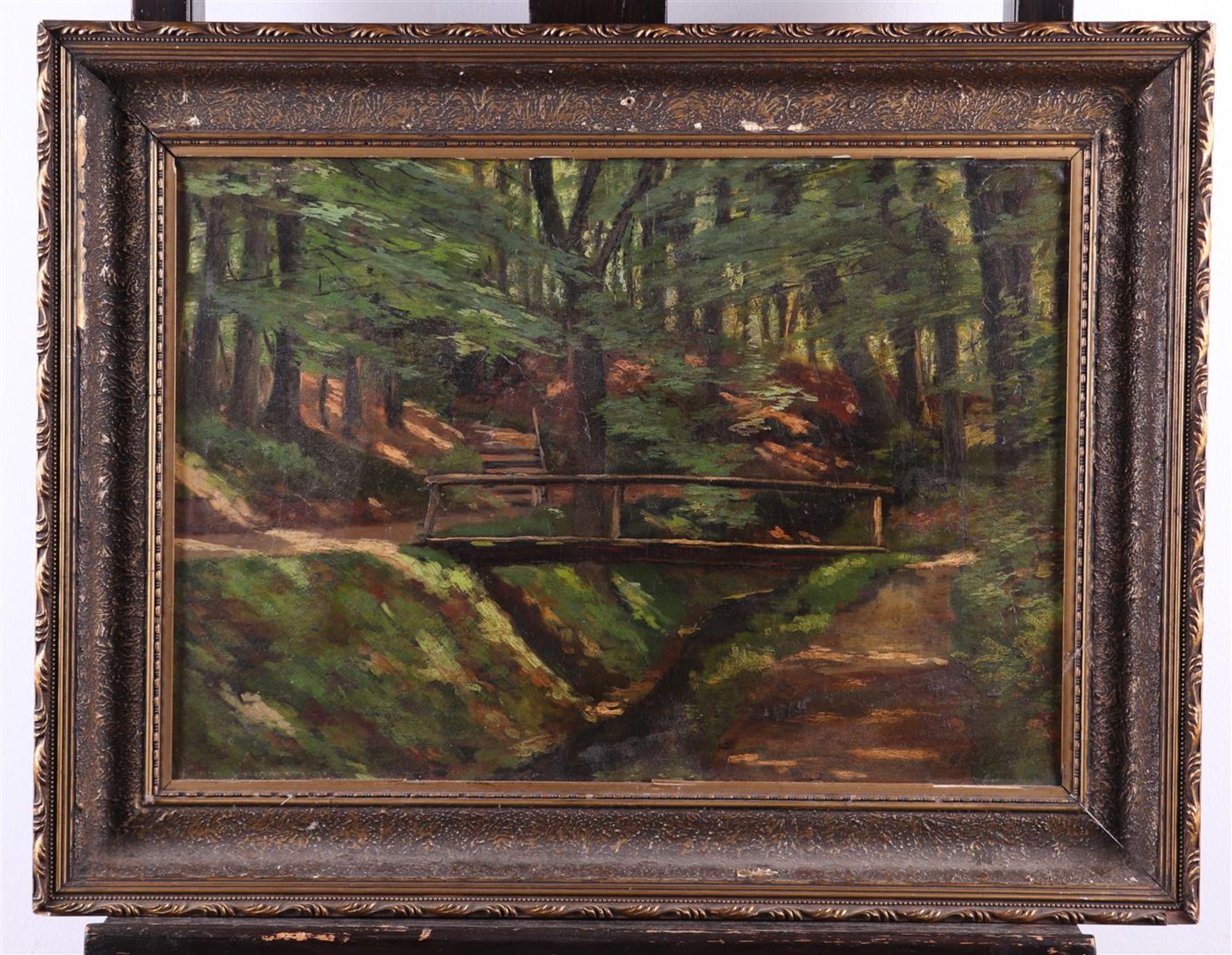 Gerard Willem Pieter "Gerrit"van Dokkum (Utrecht 1870 - 1931)A wooden bridge over a forest stream - Image 2 of 4