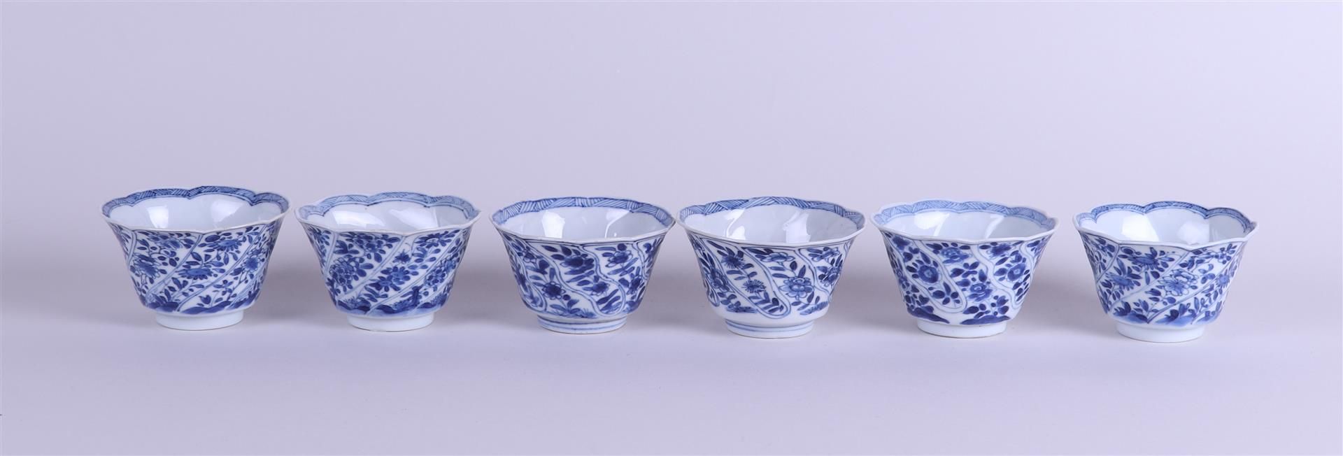 A set of (6) lobed porcelain bowls with floral decor in compartments. China, Kanxi.