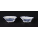 Two porcelain trapezoidal spice dishes with floral decor. China, Qianlong.