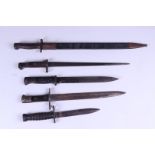 A lot consisting of (5) various bayonets including Spain, circa 1913, Mauser, World War II.