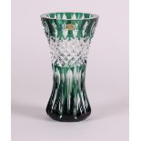 A green crystal cut vase, in original box. Val Saint Lambert.