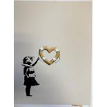 Banksy (b.: 1974), (after) & Post Modern Vandal, Girl with Heart shaped Float (Gold), 