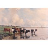 Attributed to Hendrik Savrij (1822 - 1907), Cows on the waterfront, signed , oil on canvas.