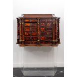 A turtle glued so-called Flemish art cabinet with 24 drawers, mounted on a plexiglass base.