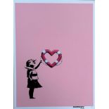 Banksy (b.: 1974), (after) & Post Modern Vandal, Girl with Heart shaped Float (Pink),