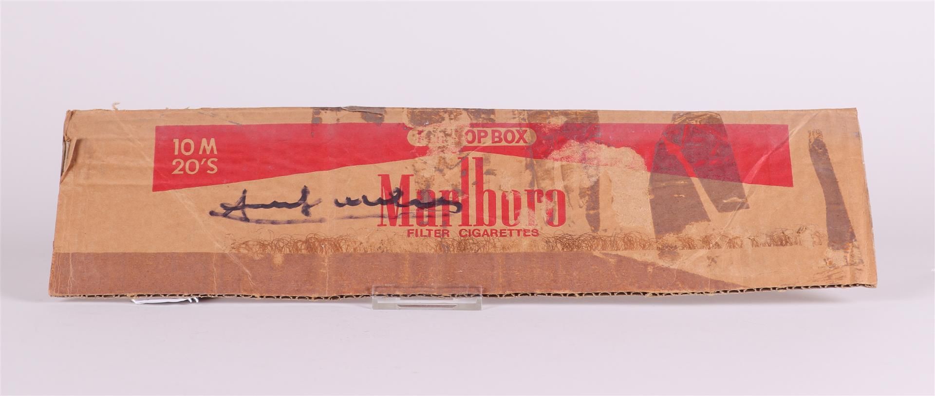 Andy Warhol (Pittsburg 1928 - 1987 New York), (after), A signature on a  Marlboro cardboard