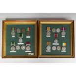 A lot consisting of (2) sets of framed medals including WWI and II.