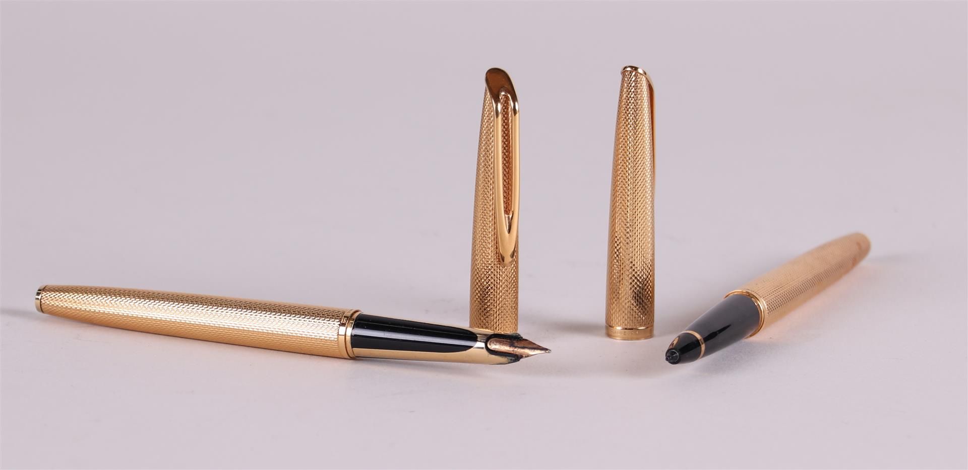 A gold-plated pen set in leather case Waterman. Marked in the edge. - Image 3 of 4