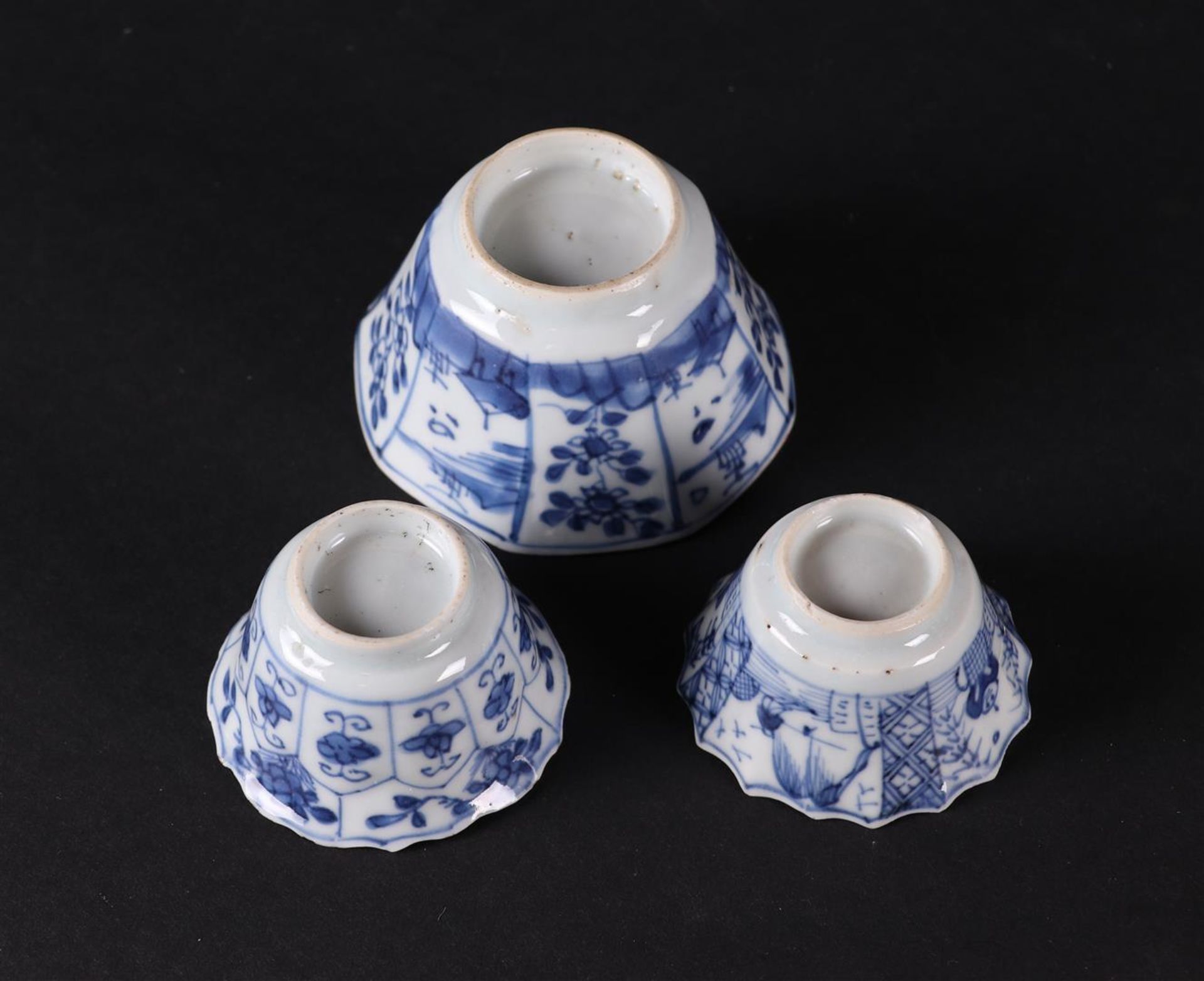 Three various porcelain angled bowls, with floral decor and river landscapes. China Qianlong. - Image 4 of 4