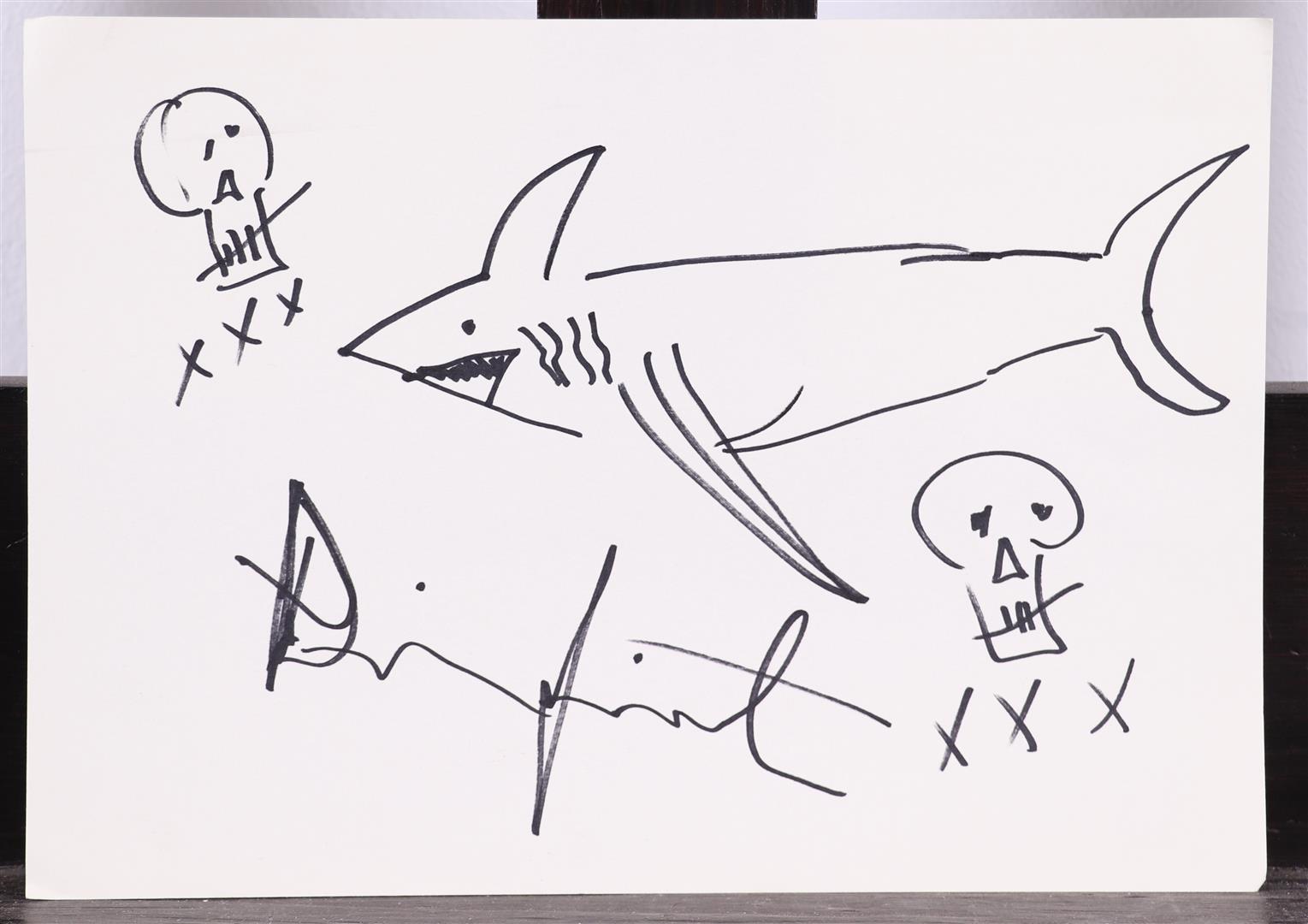 Damien Hirst (Bristol, UK 1955), (after), Shark, drawing in felt-tip pen depicting sharks