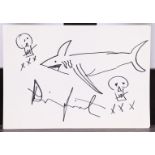 Damien Hirst (Bristol, UK 1955), (after), Shark, drawing in felt-tip pen depicting sharks