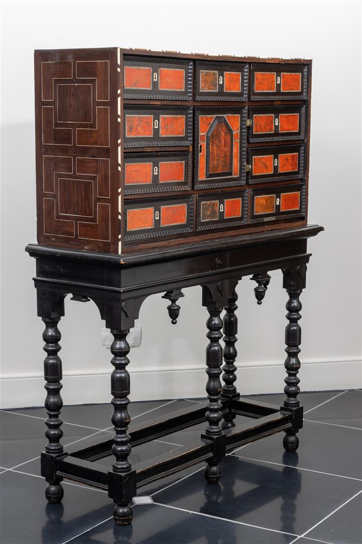 A mahogany glued so-called Flemish art cabinet, inlaid with bone. mounted on a later base  - Image 5 of 8