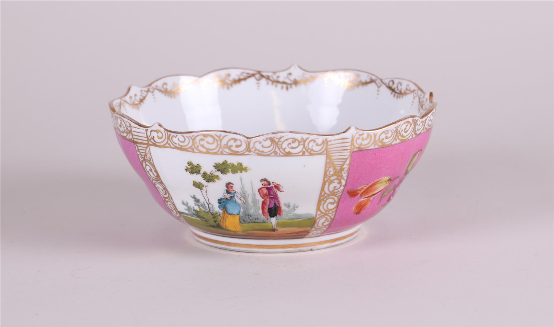 A porcelain bowl decorated with various figures, marked Dresden. Circa 1900. - Image 2 of 4