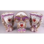 A set of three porcelain sideboard vases. France, 19th century.
