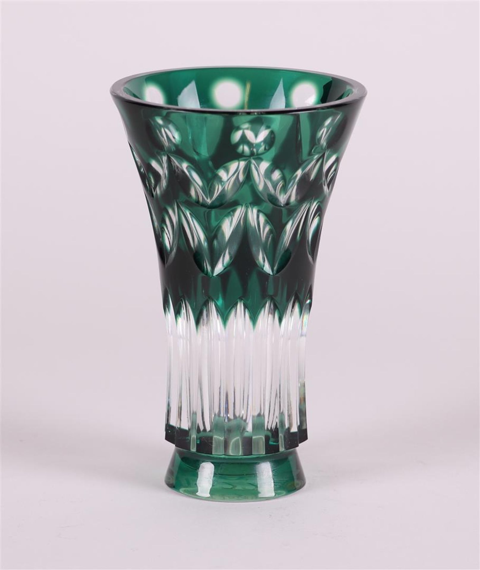 A green crystal cut vase. Val Saint Lambert.