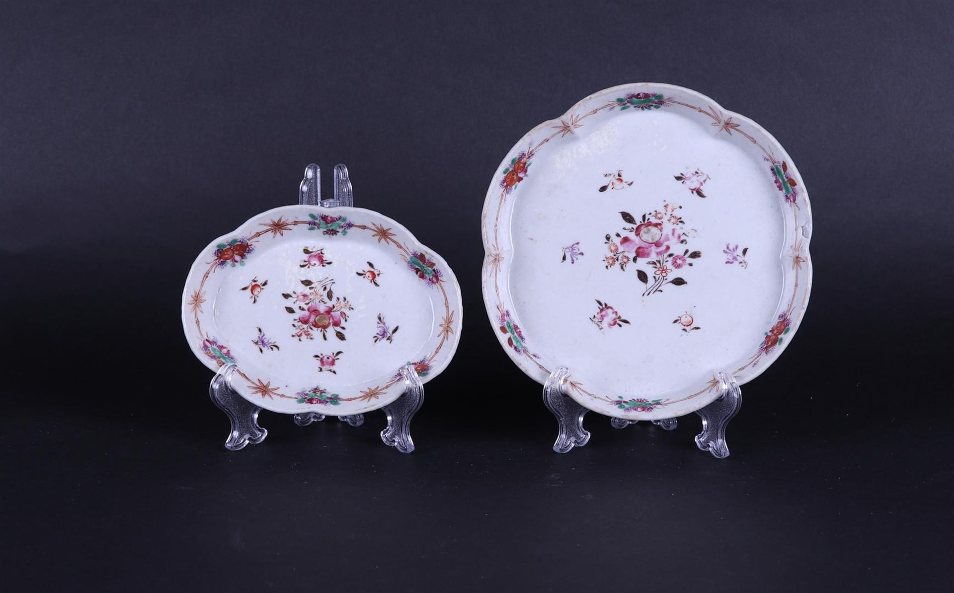 A lot of  (2) porcelain Famile Rose patipans. China, 18th century.