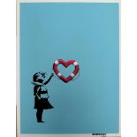 Banksy (b.: 1974), (after) & Post Modern Vandal, Girl with Heart shaped Float (Blue),