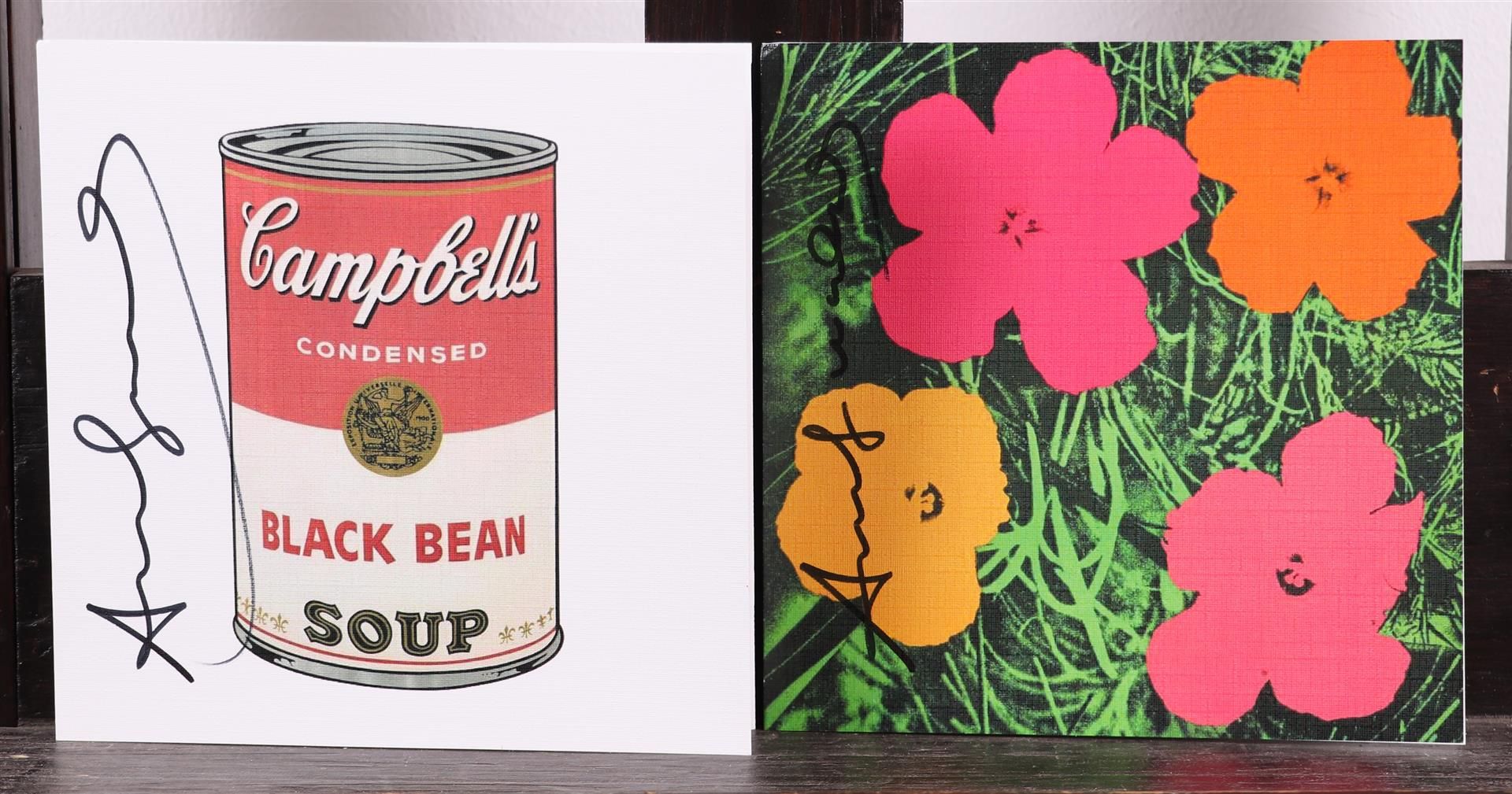 Andy Warhol (Pittsburgh, , 1928 - 1987 New York ),(after), Flowers Invitation & Campbell'sSoup (2x)