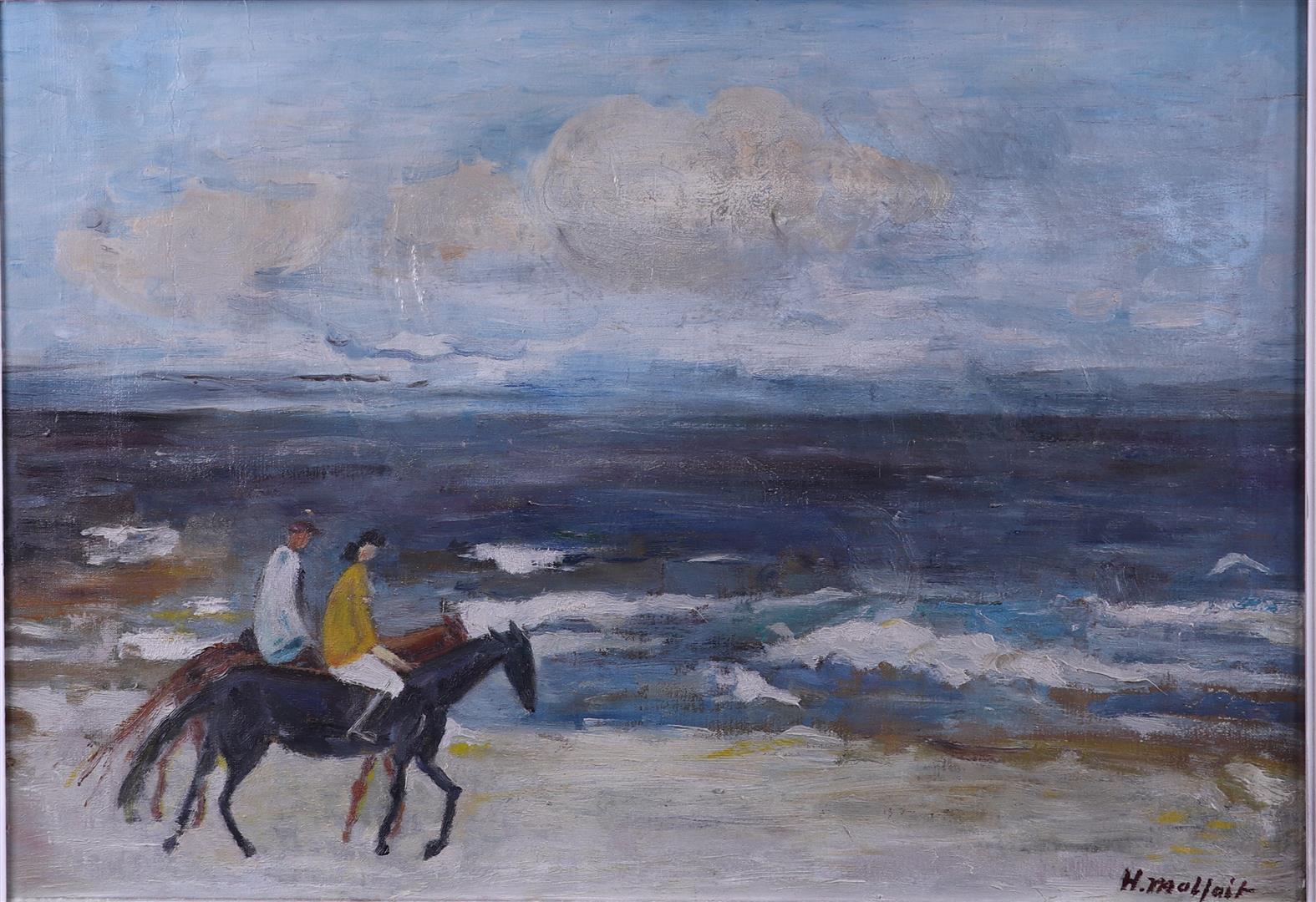 Belgian School, 20th century, Riders on the beach, signed "H. Malfait", oil on canvas,