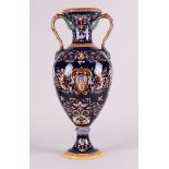 A large pottery Renaissance-style vase. Gien, France.
